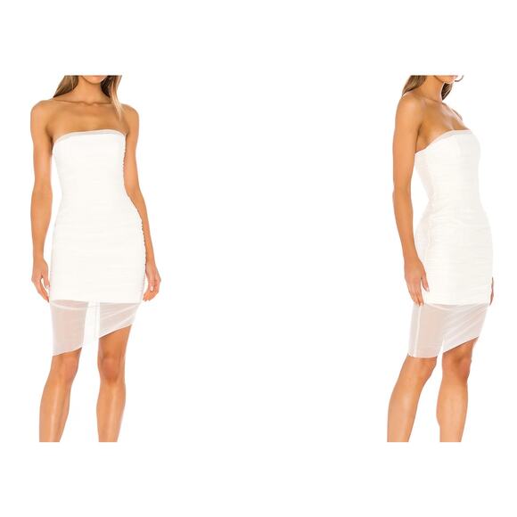 Majorelle Ursula Dress in White Mesh Asymmetrical Strapless Ruched Revolve - Picture 9 of 9